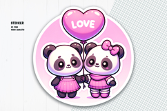 Cute Panda Couple Love Balloon Valentine Sticker Clipart PNG Product Image 1