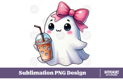 Coquette Halloween Ghost Iced Coffee PNG DTF Sublimation Product Image 1