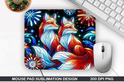 Fox Galaxy Mouse Pad Sublimation, 4th Of July Mouse Pad PNG Product Image 1