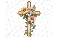 Faith Cross PNG with Flowers, Watercolor Religious Art Print Product Image 2
