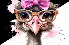 Funny Ostrich PNG with Pink Bow & Glasses Product Image 5