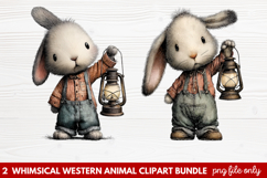 2 Whimsical Western Animal Clipart | Cute Cowboy Animals PNG Product Image 1