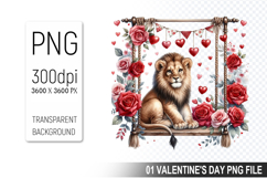 Valentine&#039;s Lion Cub Clipart PNG, Digital Download File Product Image 1