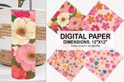 Pink Retro Flowers Digital Paper - Flowers Background Product Image 1