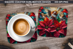 Poinsettias Coaster Sublimation, Christmas Coaster PNG Product Image 1