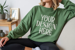 Military Green Gildan 18000 Mockup, Sweatshirt Crewneck Mock Product Image 1
