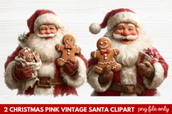 Pink Vintage Santa Clipart | Retro Christmas Santa PNG Product Image 1