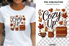 Cozy Up in Retro Fall Vibes, Sublimation PNG for Shirt Desig Product Image 1