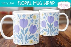 Blue floral mug wraps sublimation PNG, whimsical mug png Product Image 5