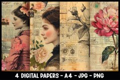 4 Vintage Floral Digital Papers I Junk Journal Page Product Image 1