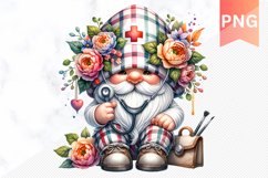 Floral Nurse Gnome Sublimation - Gnome Clipart Design Product Image 1