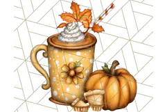 Fall Drink Clipart PNG, Cozy Autumn Cocoa and Latte Art Product Image 2