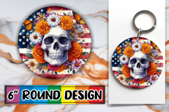 Sweet Keychain Round Design PNG, Skull USA Product Image 1