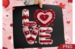 Faux Knit LOVE Sublimation PNG 3D Crochet Style Valentine Product Image 1