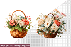 Watercolor Flower Basket Clipart, Flower Basket PNG Product Image 1