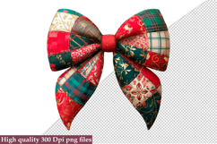 Christmas Patchwork Bow Clipart PNG Product Image 1