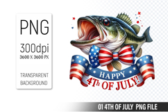 4th of July Fish Clipart PNG, Fish illustration for crafts Product Image 1