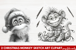 Christmas Monkey Sketch Art Clipart | Hand-Drawn Holiday Product Image 1