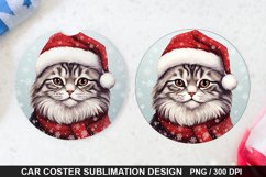 Christmas Cat Car Coaster PNG, Funny Cat Car Coaster Product Image 1