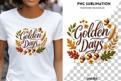 Golden Days Autumn Leaves PNG, Retro Fall Vibes Sublimation Product Image 1