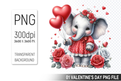 Cute Elephant Sublimation, Valentine&#039;s Digital Clipart PNG Product Image 1