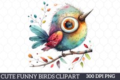 Cute Funny Birds Clipart, Watercolor Clipart Product Image 1