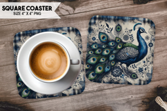 Peacock, Birds &amp; Others, Buffalo Plaid Square Coaster PNG Product Image 1