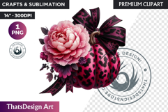 Floral Pink Coquette Pumpkin with bow PNG, Autumn Girly bow Product Image 1
