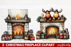 Cozy Christmas Fireplace Clipart | Holiday Mantel &amp; Winter Product Image 1