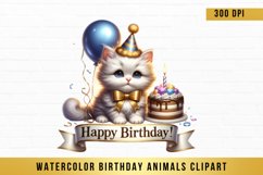 Birthday Animal Clipart, Watercolor Birthday Animals Clipart Product Image 1