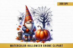 Watercolor Halloween Gnome Clipart, Halloween Gnome png Product Image 1