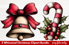 2 Whimsical Christmas Clipart | Cute Festive Holiday PNG Product Image 1