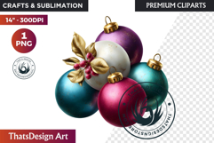 Christmas Baubles Clipart, Festive Holiday Ornaments PNG Product Image 1