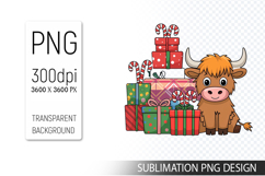 Cute Christmas Highland Cow , Animal Sublimation Clipart PNG Product Image 1