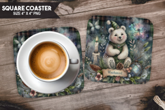 Bear, Fantasy &amp; Whimsy, Buffalo Plaid Square Coaster PNG Product Image 1