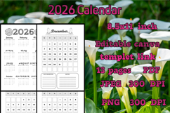 editable 2026 Calendar canva template Product Image 3