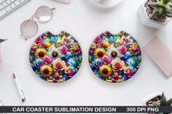 Flower Car coaster sublimation, Summer Coaster PNG Design Product Image 1