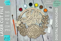 Jolly floral Christmas door hanger Glowforge Laser cut svg Product Image 3