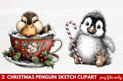 Christmas Penguin Sketch Clipart | Hand-Drawn Holiday Product Image 1