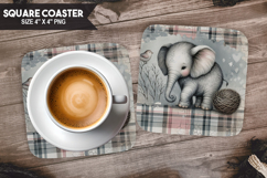 Elephant, Wild Animals, Buffalo Plaid Square Coaster PNG Product Image 1