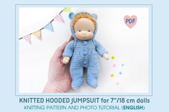 Knitted hooded jumpsuit for 7 inch/ 18 cm Waldorf baby doll Product Image 1