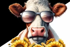 Sunflower Cow Sublimation Design, Farm Animals PNG Product Image 3