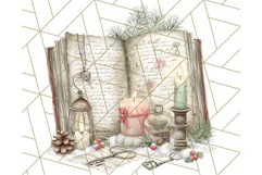 Christmas Book Clipart, Festive Reading PNG Illustrations Product Image 2