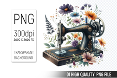 Vintage Sewing Machine Clipart PNG, Vintage Craft Supplies Product Image 1
