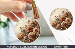 Flower Keychain Sublimation - Autumn Keychain PNG Design Product Image 1