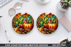 Pumpkin Car Coaster Sublimation| Halloween Coaster PNG Product Image 1