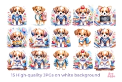 Back to School Puppies Kindergarten Dogs Clipart Bundle JPG Product Image 2