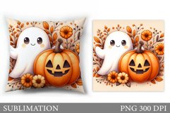Fall Ghost Pillow Design. Cute Ghost Pillow Sublimation Product Image 1