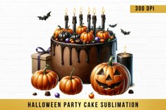 Watercolor Halloween Party Cake Clipart, Halloween Cake Product Image 1