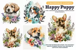 Happy Puppy Watercolor cliparts | Cute dogs Illustrations Product Image 1